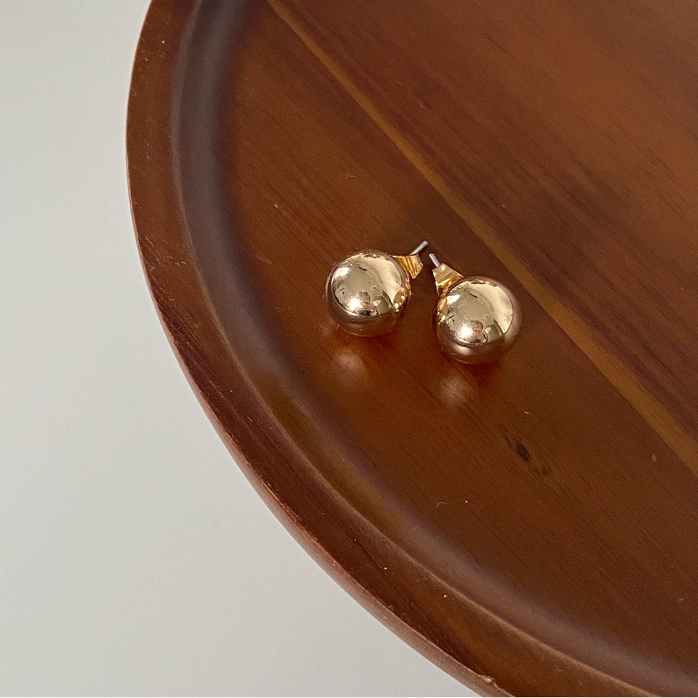 4/$15 Polished Shine Gold Ball Earrings Studs